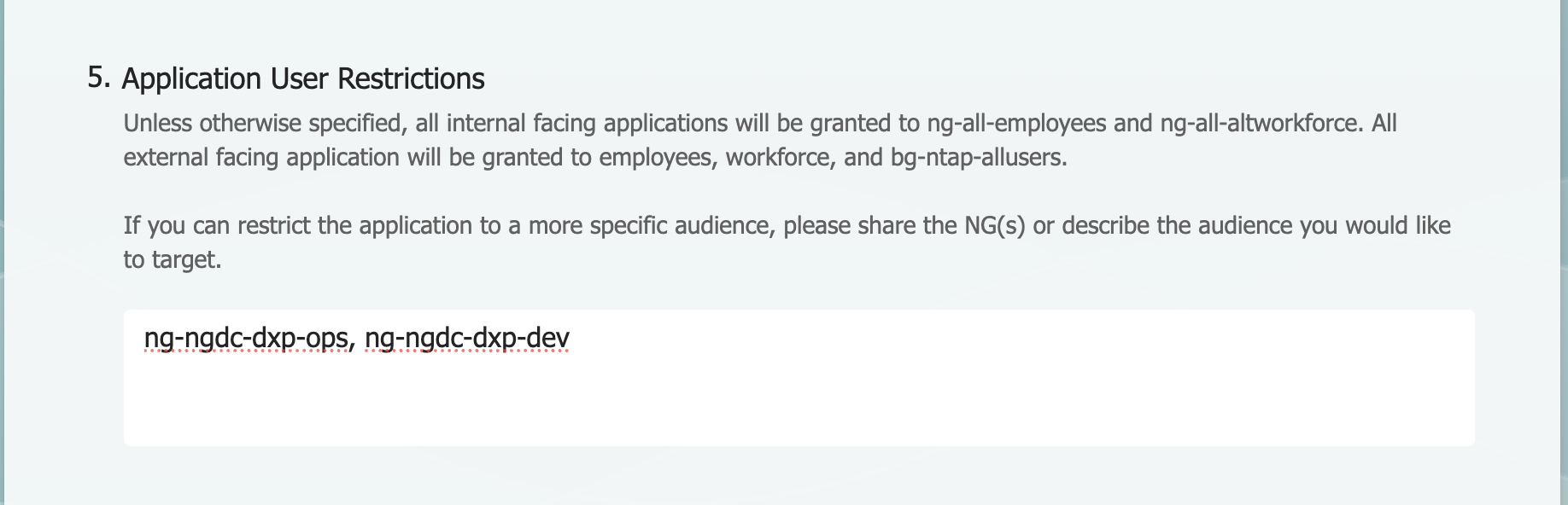 Application User Restrictions